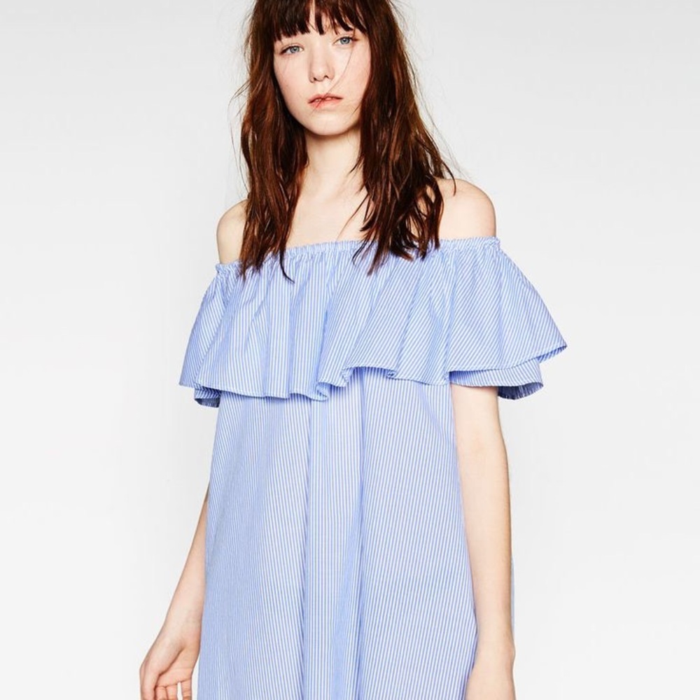 Zara striped off the shoulder blue dress